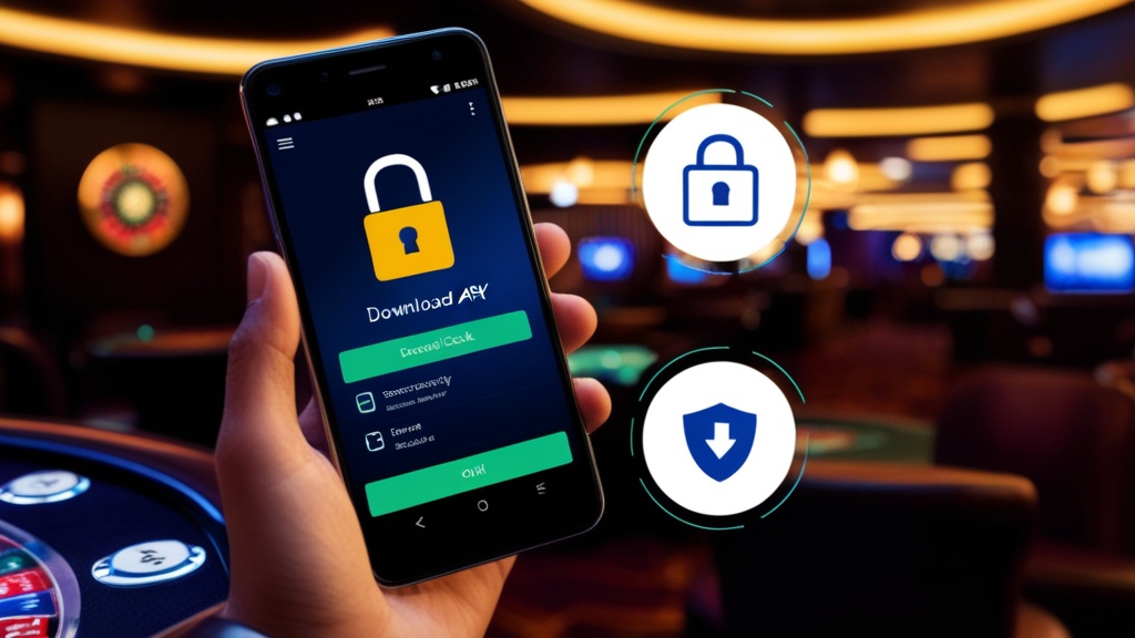 Móvil Android descargando un APK con iconos de verificación de seguridad