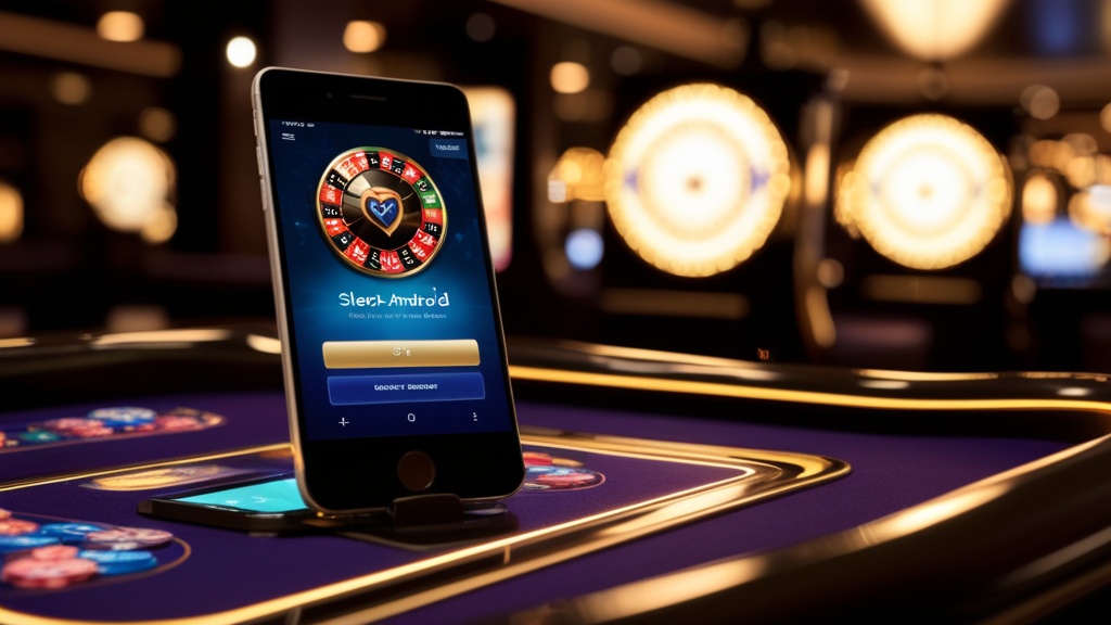 Teléfono Android mostrando la app de Coinsgame en un ambiente de casino oscuro
